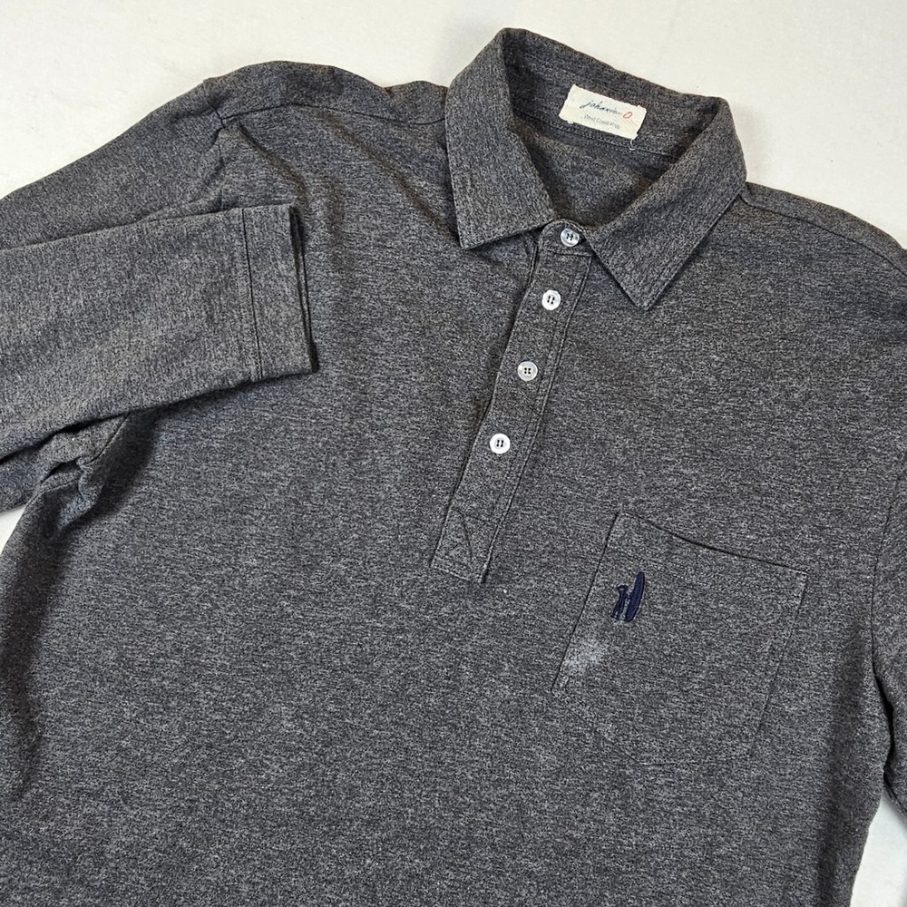 Johnnie-O West Coast‎ Prep Mens Medium Gray Long Sleeve Pocket Polo Shirt Surfer